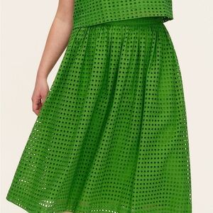 Green Eyelet Midi Skirt